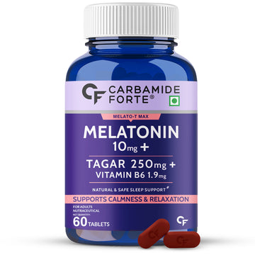 Carbamide Forte Melatonin 10 mg Sleeping Pills with Tagar 250 mg | Sleep Supplement for Men & Women | Melatonin Tablet for Restful Deep Sleeps - 60 Veg Tablets.