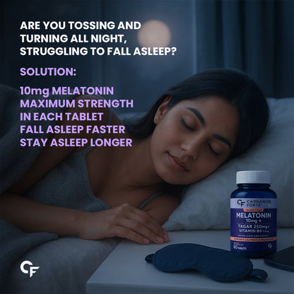 Carbamide Forte Melatonin 10 mg Sleeping Pills with Tagar 250 mg | Sleep Supplement for Men & Women | Melatonin Tablet for Restful Deep Sleeps - 60 Veg Tablets.