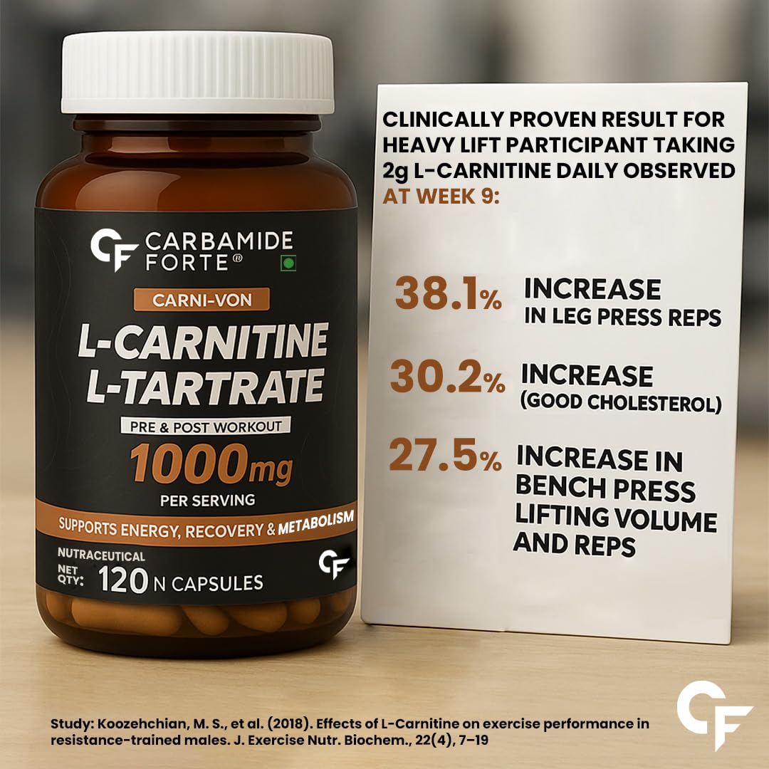 L-Carnitine L-Tartrate – 1000 mg for Energy & Fat Metabolism Support | 120 Tablets|