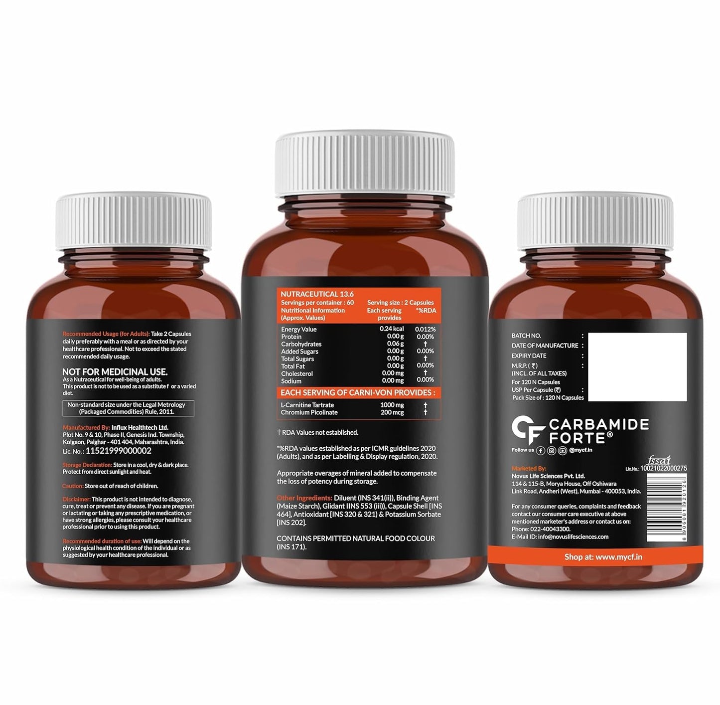 L-Carnitine L-Tartrate – 1000 mg for Energy & Fat Metabolism Support | 120 Tablets|