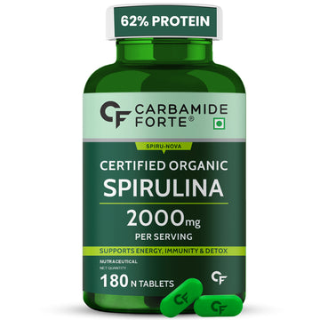 Carbamide Forte 100% Organic Spirulina Tablets 2000 mg Per Serving - Spirulina Supplement | Supports Energy, Immunity & Detox | Certified Spirulina Organic Tablet - Veg 180 Tablets