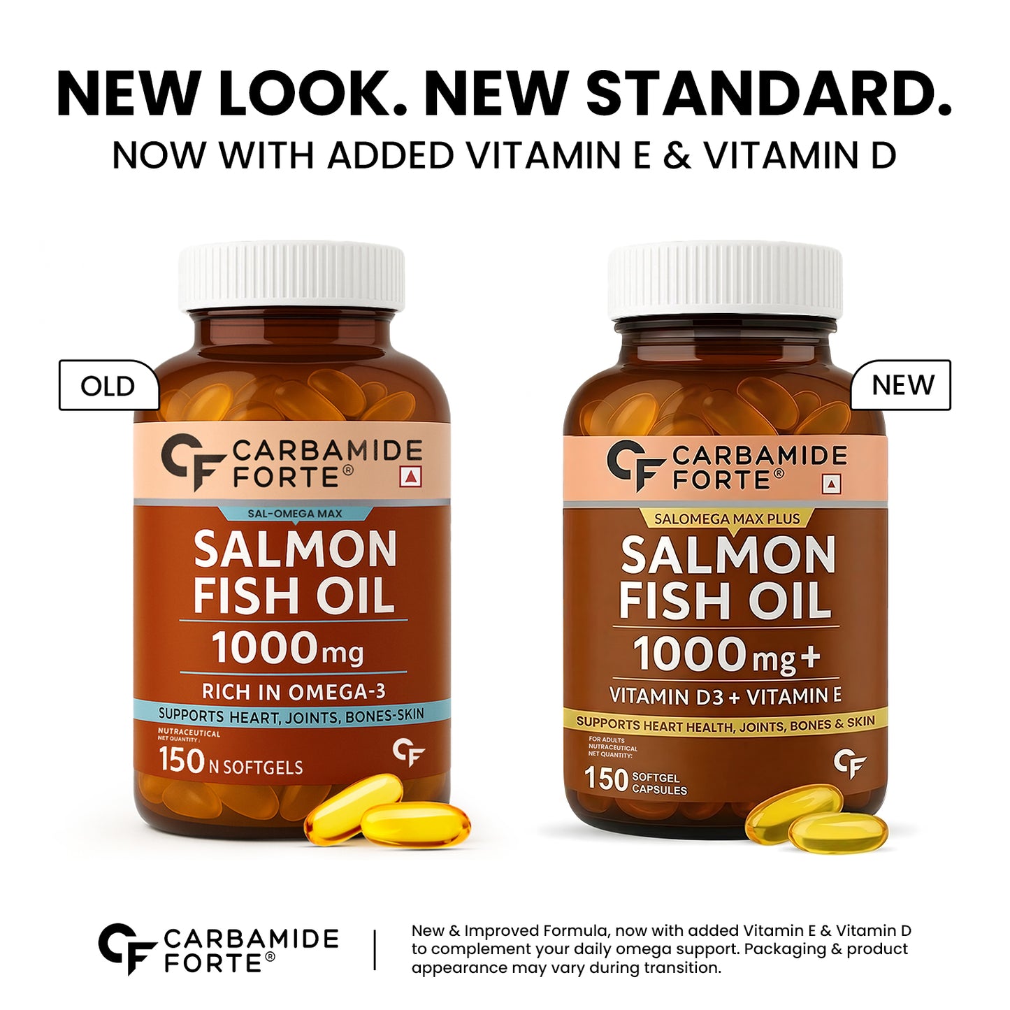 Omega 3 Fish Oil 1000mg with Vitamin D & E – Salmon Fish Oil Softgels (150 Softgels)