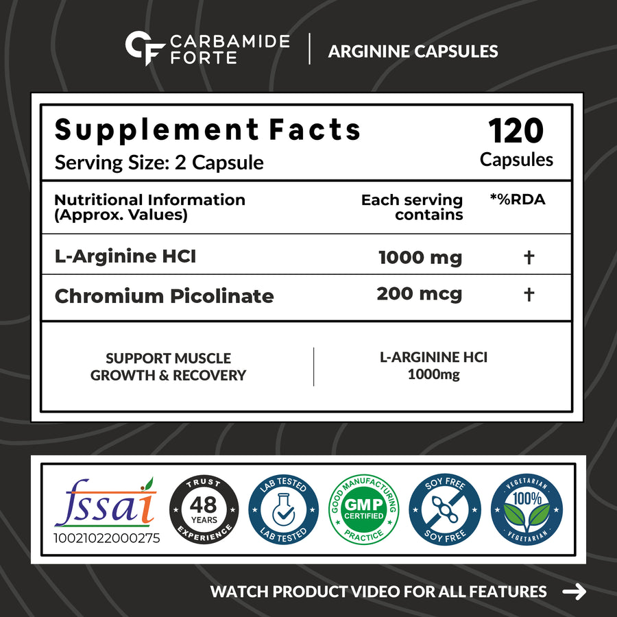 CF L Arginine 1000mg Capsules (Per Serving) – 120 Veg Capsules