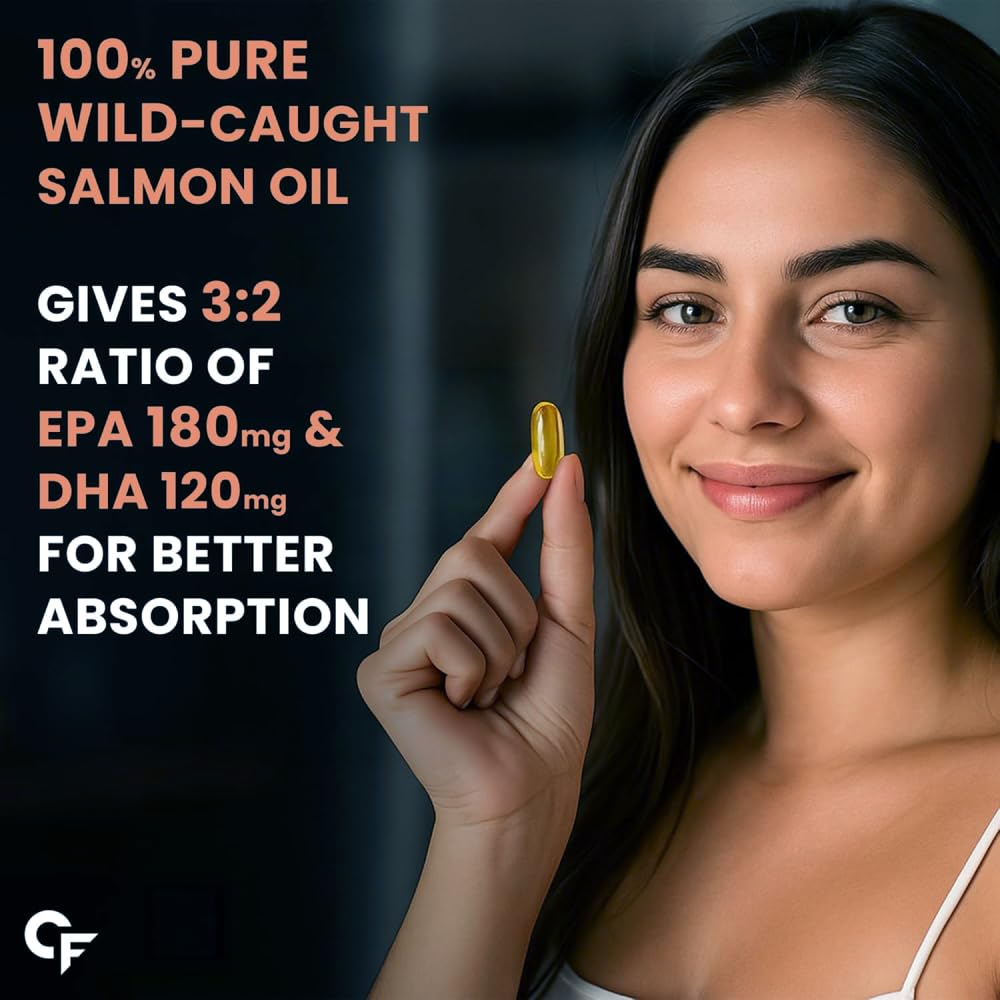 Omega 3 Fish Oil 1000mg with Vitamin D & E – Salmon Fish Oil Softgels (90 Softgels)