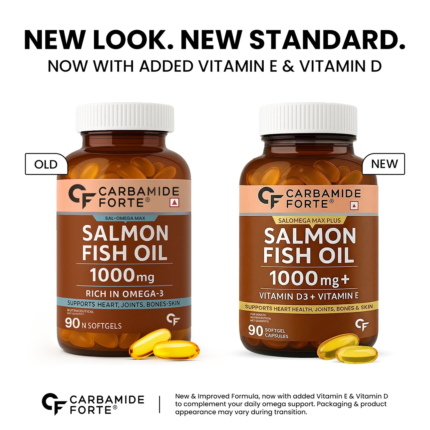 Omega 3 Fish Oil 1000mg with Vitamin D & E – Salmon Fish Oil Softgels (90 Softgels)
