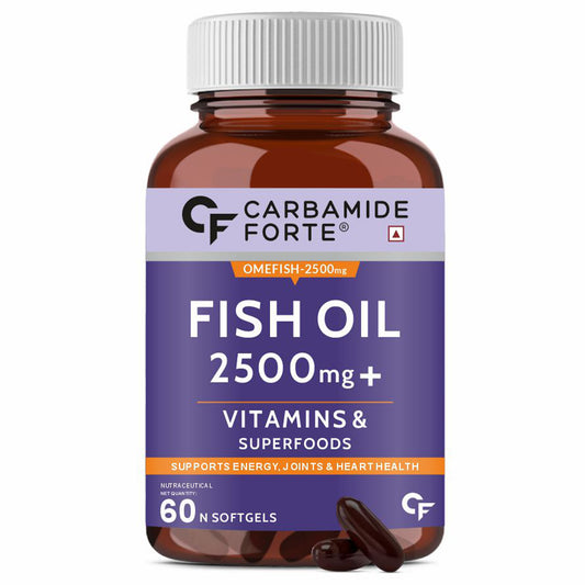 Carbamide Forte Fish Oil 2500mg- 60 Capsules| (Omega 3 1500mg; 900 mg EPA and 600mg DHA Per Serving) Capsule For Men & Women with Biotin, Vitamin D, Vitamin K2-MK7, 480 grams