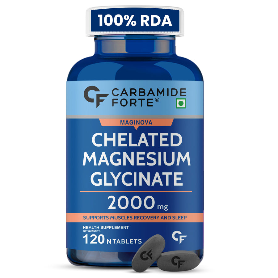 Carbamide Forte Chelated Magnesium Glycinate Supplement 2000mg Per Serving- 120 Veg Tablets