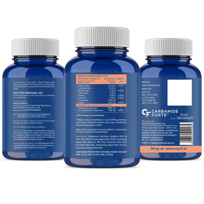 Carbamide Forte Chelated Magnesium Glycinate Tablets | 2000mg Per Serving | Magnesium Supplement Supports Muscle Recovery & Better Sleep - 120 Veg Magnesium Tablets