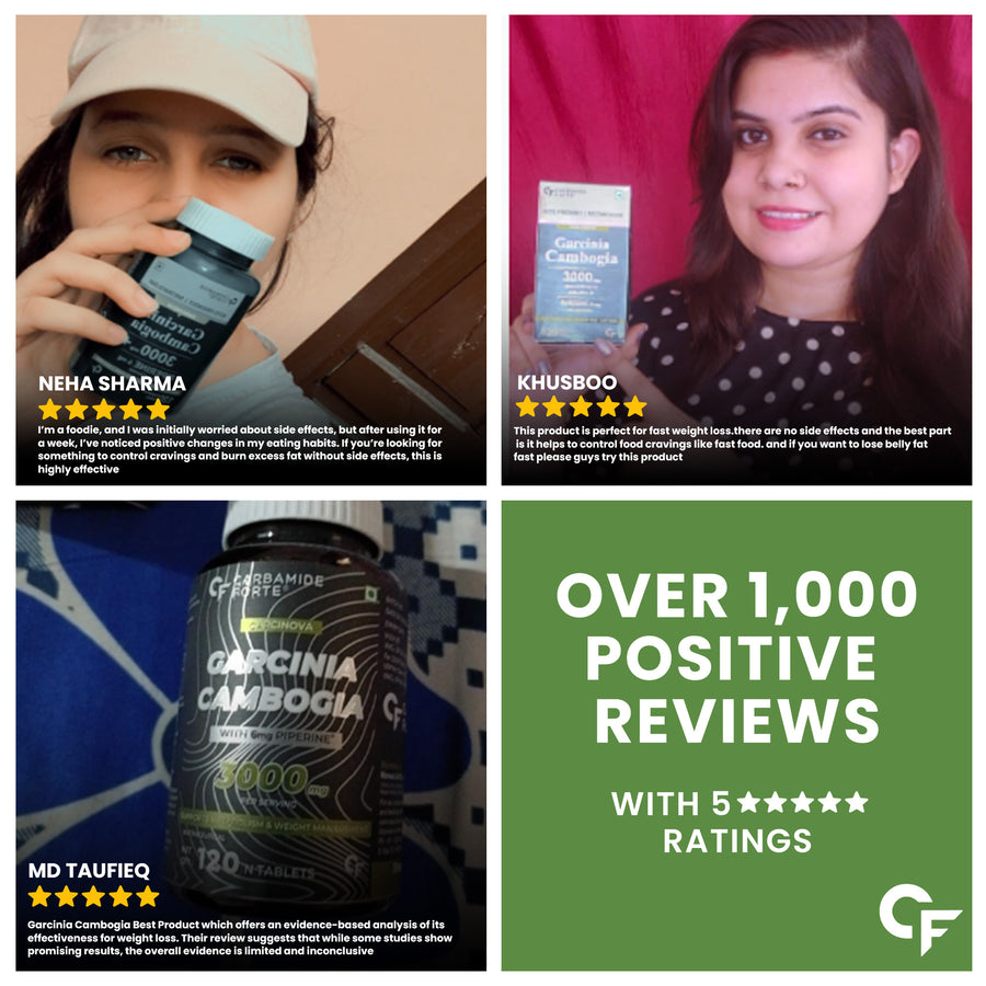 Carbamide Forte Garcinia Cambogia 3000mg 60% HCA & 6mg Piperine Per Serving | Weight Loss Supplement- 120 Veg Tablets