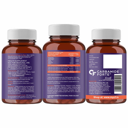 Carbamide Forte Chelated Magnesium Citrate Oxide Supplement | Triple Magnesium Supplement Supports Bones Muscles & Nerves 1382.91mg Per Serving - 60 Veg Tablets