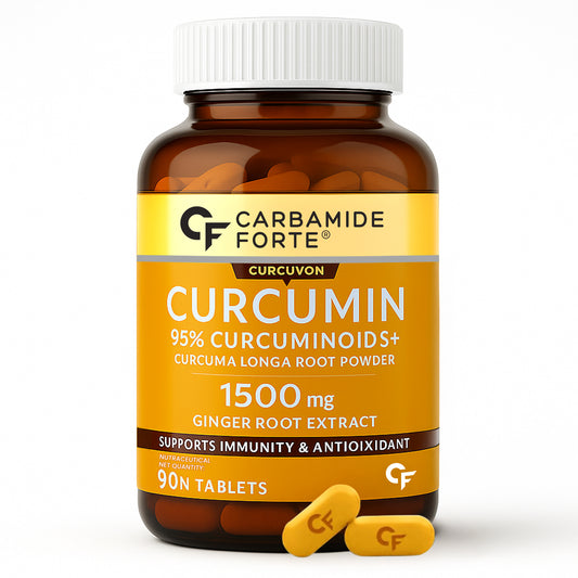 Carbamide Forte Curcumin Tablets with Piperine and 95% Curcuminoids | Anti inflammatory Supplement for Adults | With Curcuma Longa, Turmeric & Ginger Root extract | 90 Veg Tablets