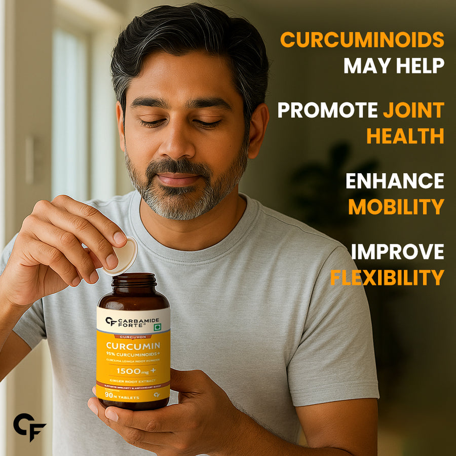 Carbamide Forte Curcumin Tablets with Piperine and 95% Curcuminoids | Anti inflammatory Supplement for Adults | With Curcuma Longa, Turmeric & Ginger Root extract | 90 Veg Tablets