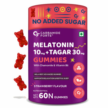 Carbamide Forte Melatonin 10 mg sleep Gummies - with TAGARA, L Tryptophan & Vitamin B6 | Sleep Supplements – 60 Veg Gummies