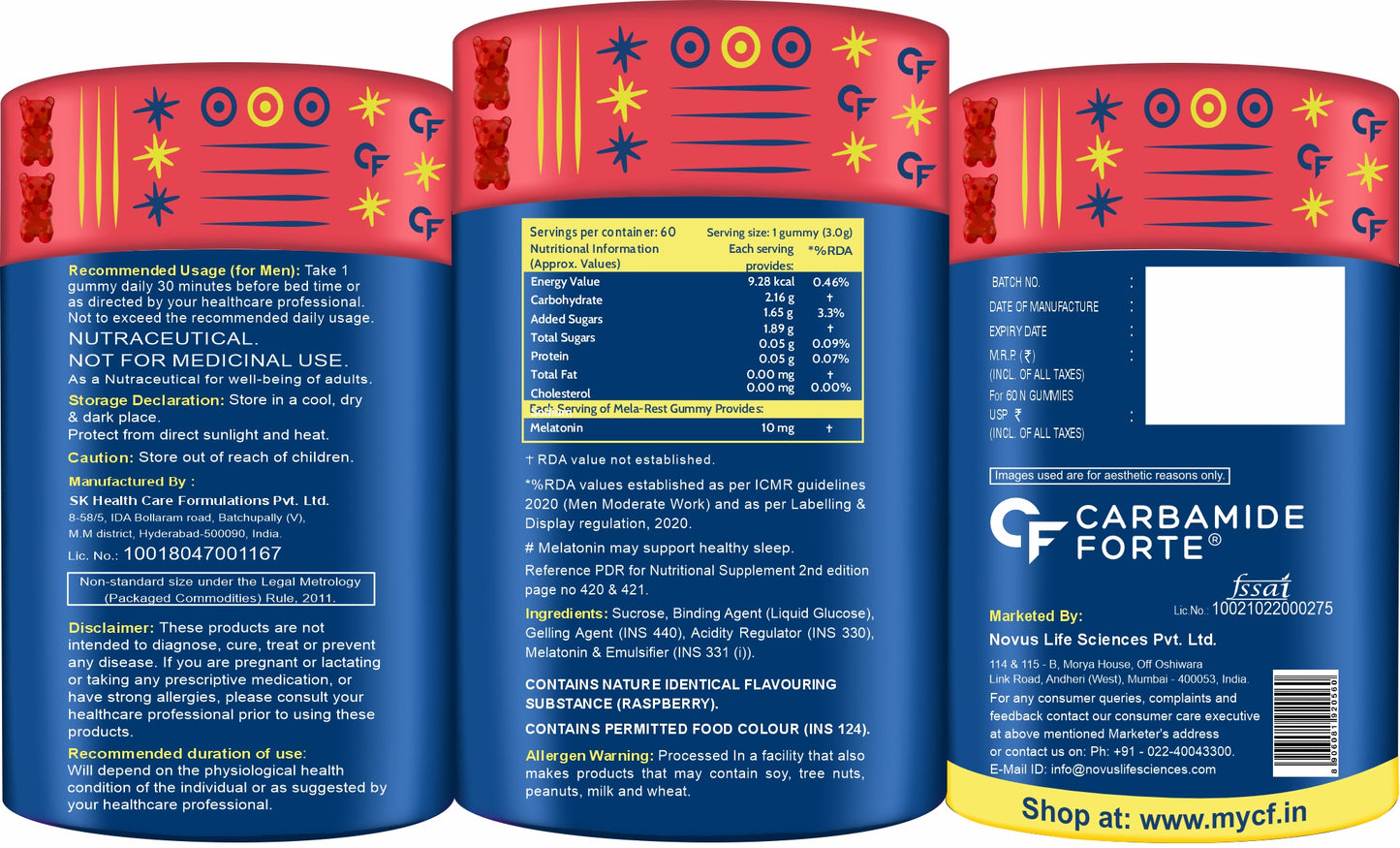 Carbamide Forte 10 mg Melatonin Gummies to Sleep | Sleep Gummies for Men and Women | Gummies for Deep Sleep | Sleep Supplements | 60 Veg Sugar Free Melatonin Gummies 10mg