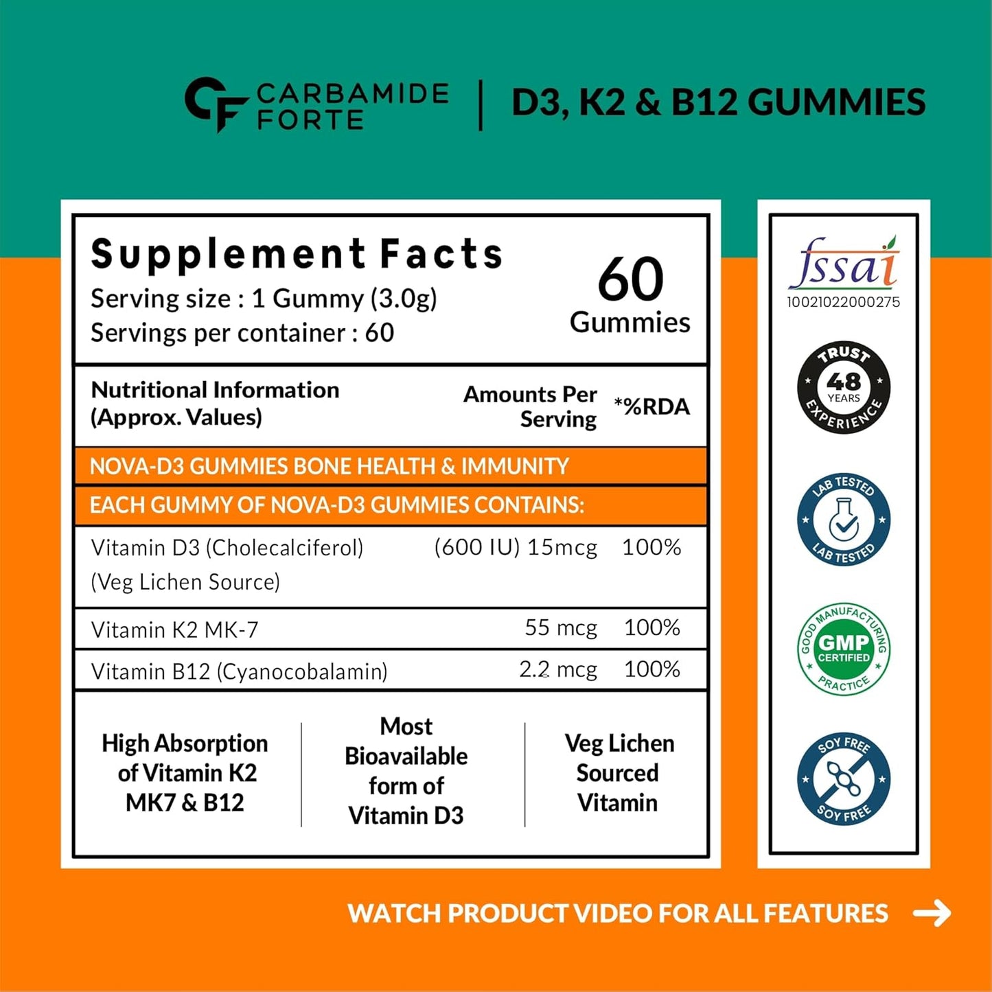 Vitamin D3 K2 MK7 & B12 Gummies – For Energy, Immunity & Bone Health