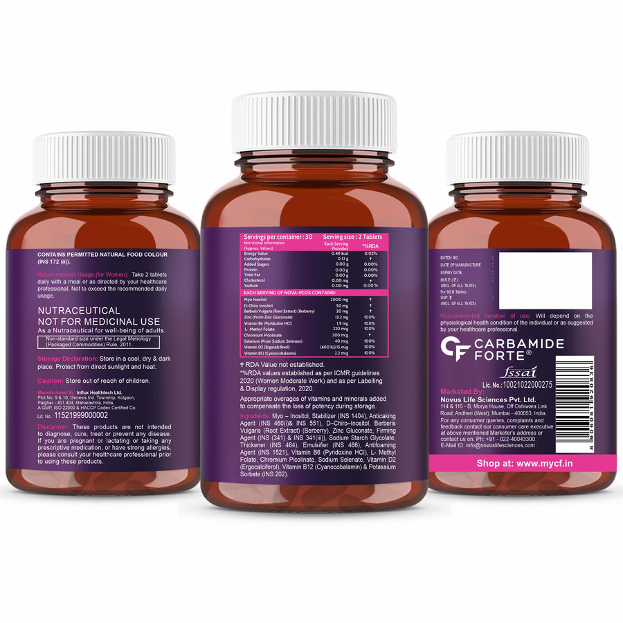 Carbamide Forte PCOS Supplements for Women with 40:1 Ratio of Myo Inositol to D Chiro Inositol