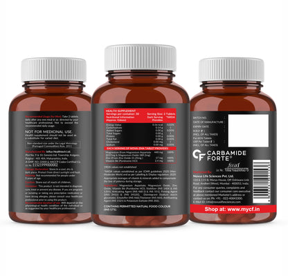 Carbamide Forte ZMA and Zinc Supplement for Men | Zinc and Magnesium Supplements with Vitamin B6 | Zinc tablets May Support Muscle Recovery and Sleep Quality | 60 Tablets