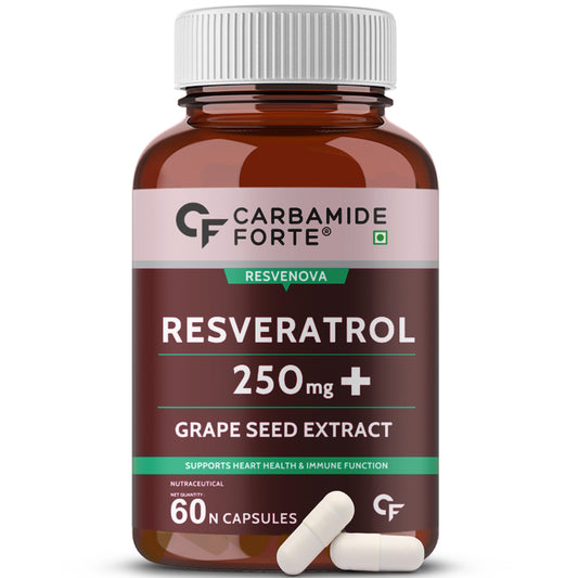 Carbamide Forte Resveratrol 250mg with Grape Seed Extract | Pharma Grade Resveratrol Supplements for Max Absorption - 60 Veg Capsules