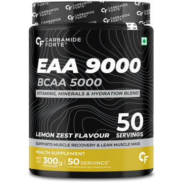 Carbamide Forte Eaa Supplement With Bcaa 5000Mg | Eaa intra workout Supplement For Men & Women With Hydration Blend & Vitamins – Lemon Zest Flavour - 50 Servings - Powder 300G