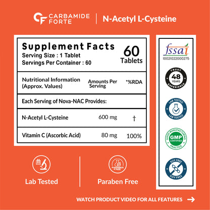 Carbamide Forte N-Acetyl, L-Cysteine 600mg (NAC) - 60 Veg Tablets