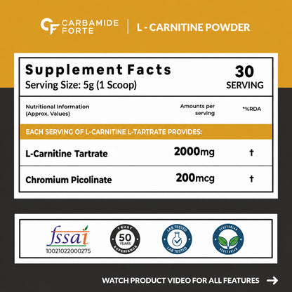L-Carnitine Tartrate 2000mg Powder – Pre & Post Workout Supplement
