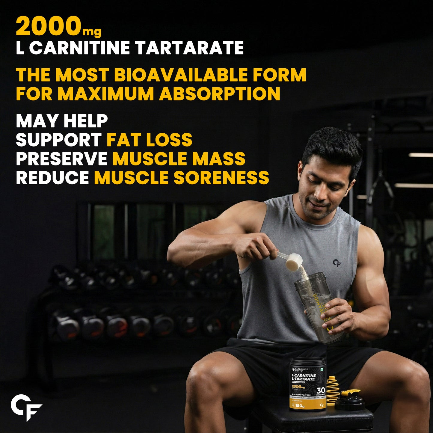 L-Carnitine Tartrate 2000mg Powder – Pre & Post Workout Supplement