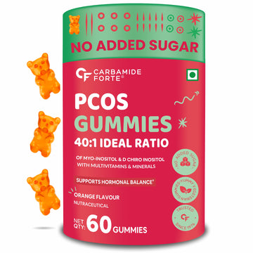 Carbamide Forte PCOS Supplements for Women with 40:1 Ratio of Myo Inositol to D Chiro Inositol | Inositol Supplement for PCOS - 60 Veg Orange Flavoured Gummies
