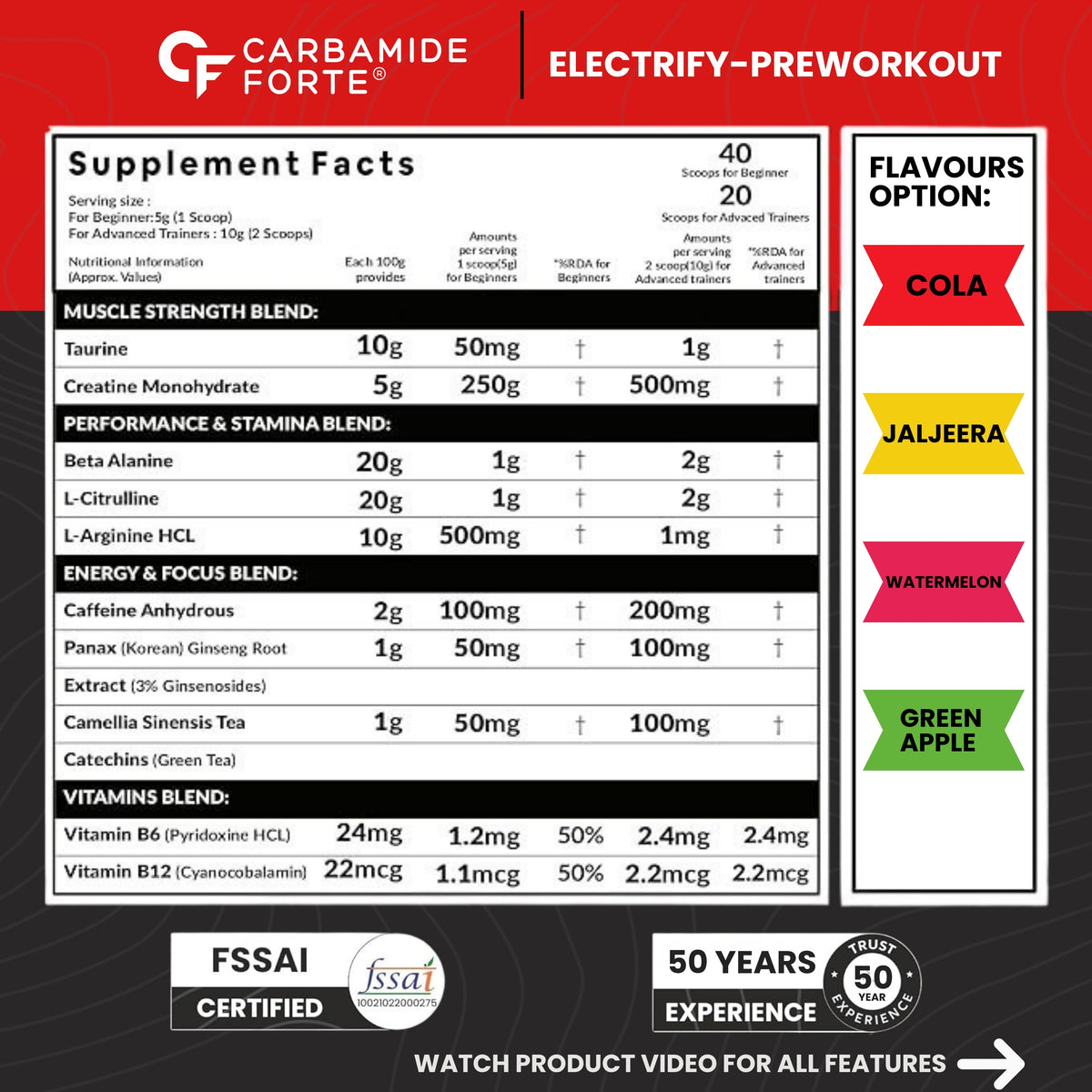 Pre Workout for Men & Women – 200g Cola Flavour for Energy & Focus