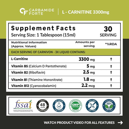 L-Carnitine Liquid – 3300 mg Per Serving with Added Vitamins