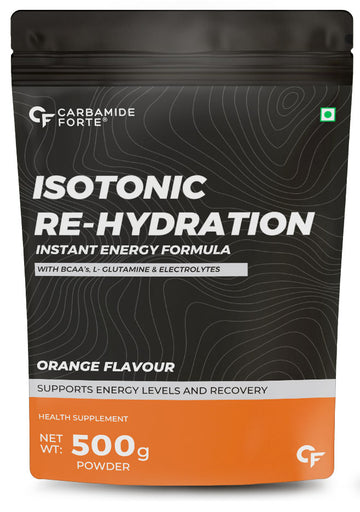 Carbamide Forte Isotonic Powder | Pre Workout Supplement For Men And Women| Instant Energy Drink for PreWorkout | Electrolytes Powder with added BCAA & L Glutamine - Orange Flavour - 500g (Pack of 1)