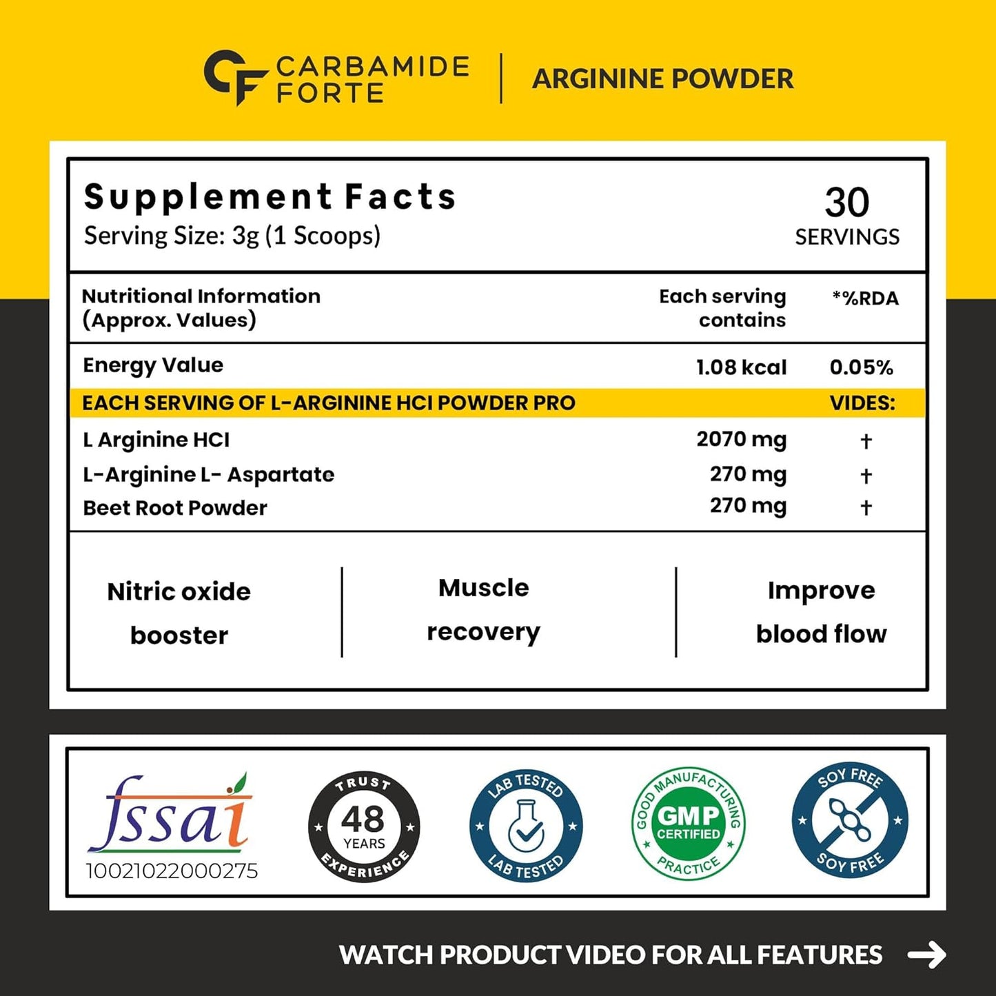 L‑Arginine Powder 3000 mg with Beetroot | Mango | 90g