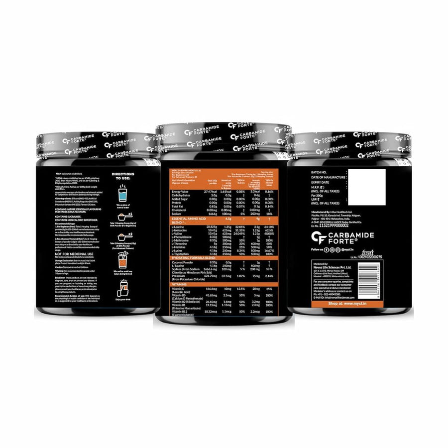 Carbamide Forte Eaa Supplement For Men & Women With Hydration Blend & Vitamins | Eaa intra workout Supplement With Bcaa 5000Mg - Cola Flavour - 50 Servings - Powder 300G
