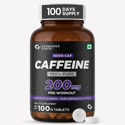 Carbamide Forte Caffeine Tablets | Pre Workout For Men & Women | 200mg Caffeine Pills | Gym Supplement for Men and Women | 100 Veg Tablets For Pre Workout