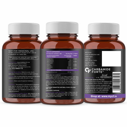 Carbamide Forte Caffeine Tablets | Pre Workout For Men & Women | 200mg Caffeine Pills | Gym Supplement for Men and Women | 100 Veg Tablets For Pre Workout