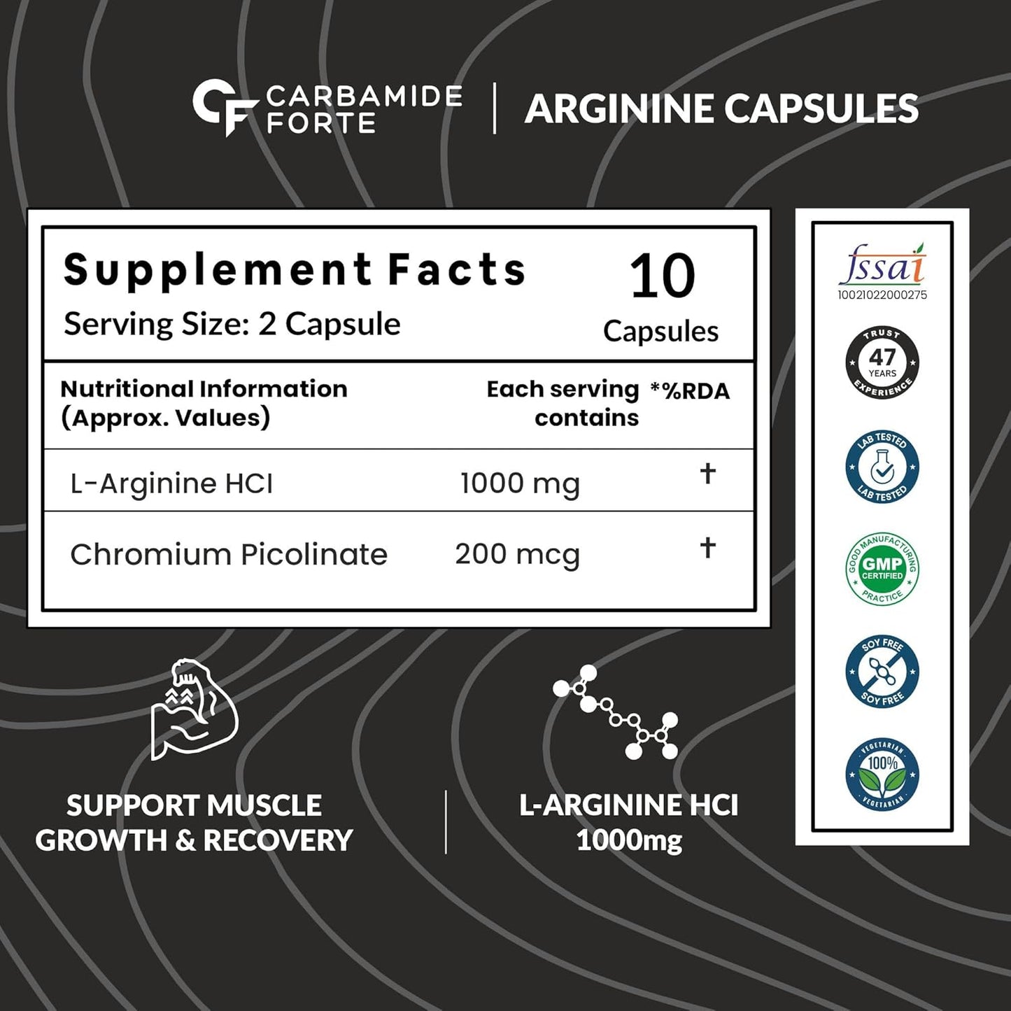 L-Arginine HCL 1000mg Supplement |  10 Capsules