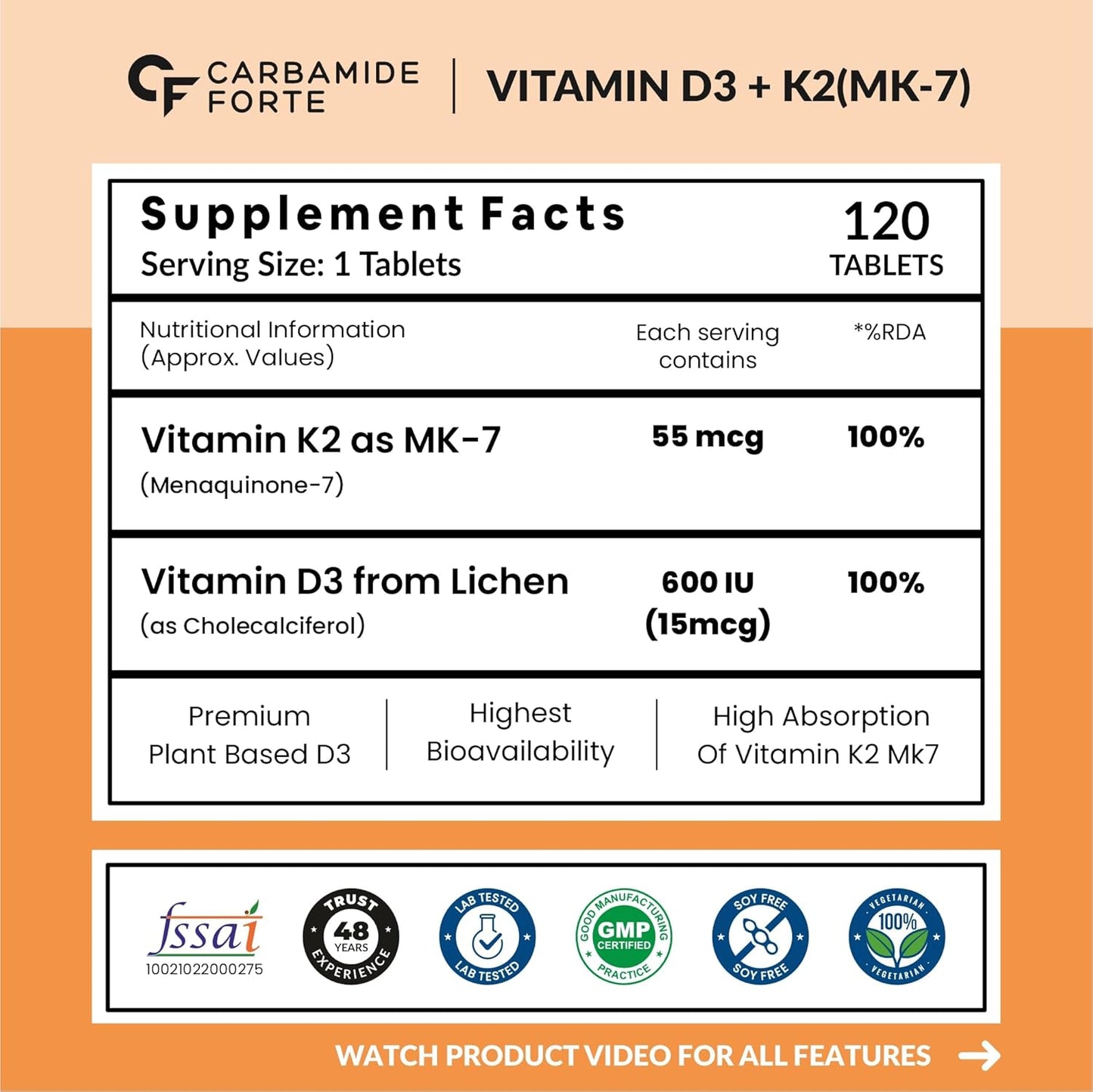 Vitamin D3 + K2 MK7 for Bone & Heart Health Support | 10 Tablets