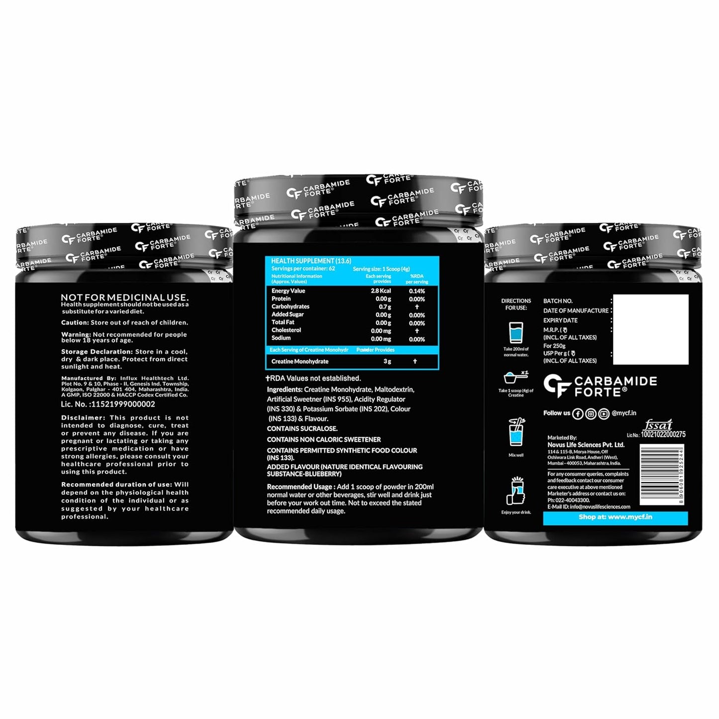 Flavoured Creatine Monohydrate for Strength, Power & Performance | Blueberry Flavour | 250g
