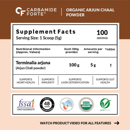 Carbamide Forte Arjun Chaal Powder-500G|100% Natural & Pure Herbal Arjun Ki Chaal Powder For Men & Women|To Support Heart Health & Promote Good Cholesterol