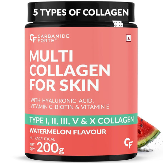 Hydrolyzed Multi Collagen Powder (Type I, II, III, V, X) – Marine-Sourced, Watermelon – 200 g for Skin, Hair & Joint Support