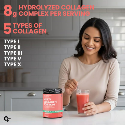 Hydrolyzed Multi Collagen Powder (Type I, II, III, V, X) – Marine-Sourced, Watermelon – 200 g for Skin, Hair & Joint Support