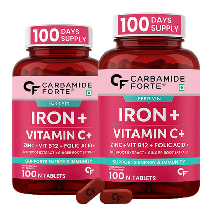 Chelated Iron with Vitamin C, B12 & Zinc – 100 Veg Tablets