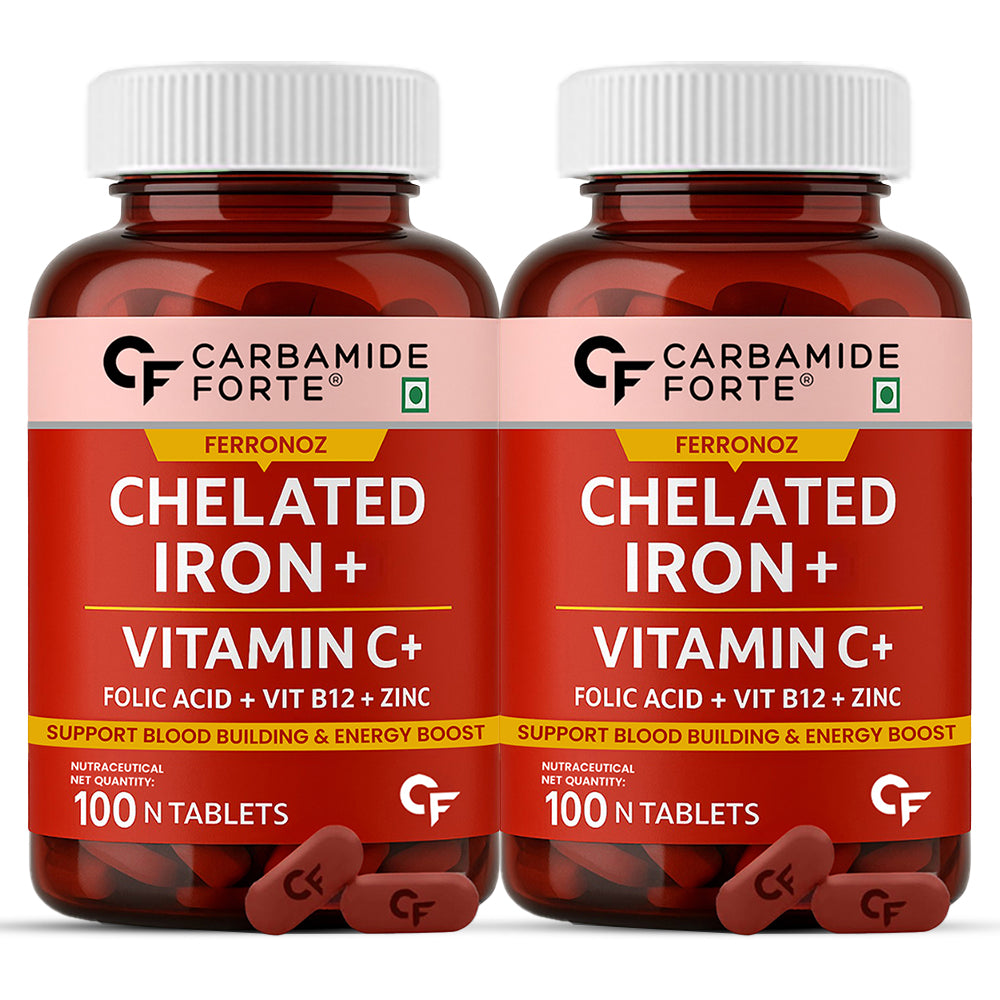 Carbamide Forte Chelated Iron with Vitamin C, B12, Folic Acid and Zinc - 100 Tablets