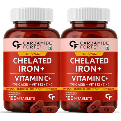 Carbamide Forte Chelated Iron with Vitamin C, B12, Folic Acid and Zinc - 100 Tablets
