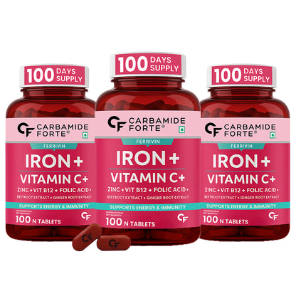 Chelated Iron with Vitamin C, B12 & Zinc – 100 Veg Tablets