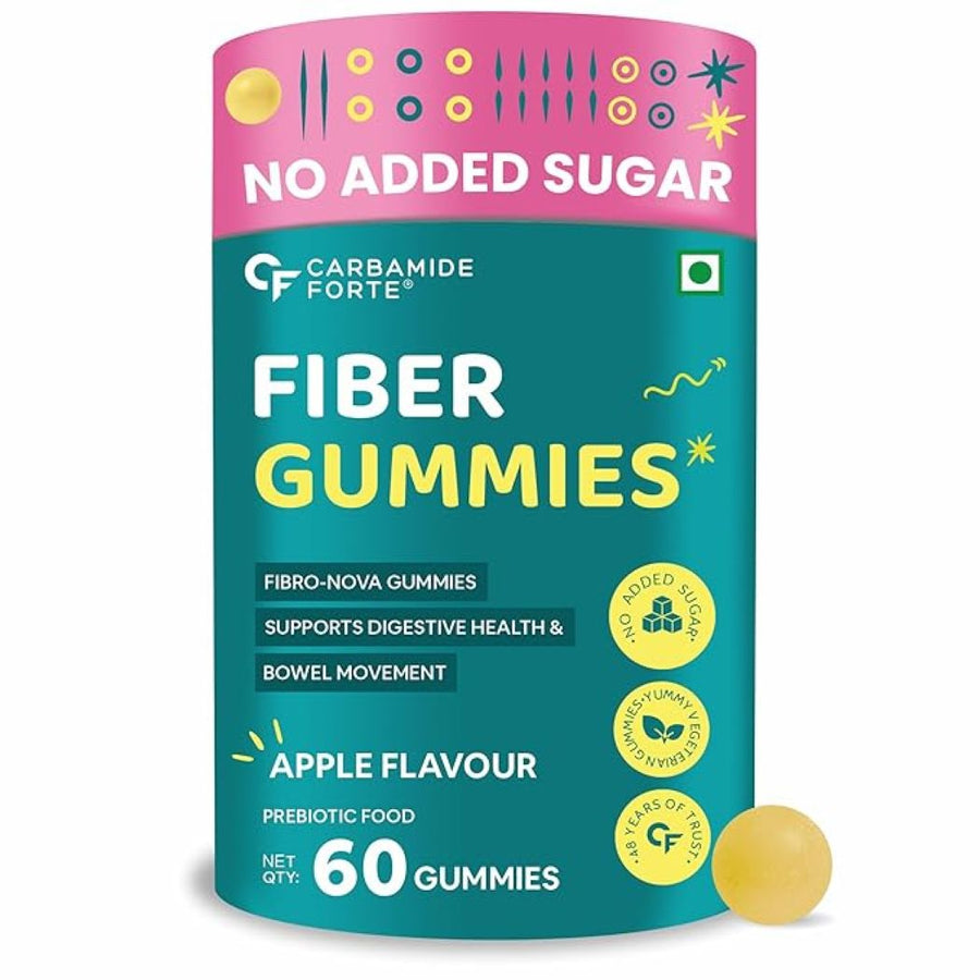 Carbamide Forte Fiber Gummies | Daily Fiber Supplement | Dietary Supplements For Constipation | Healthy Digestion, Weight & Blood Sugar Management | 60 Veg Apple Flavoured Gummies