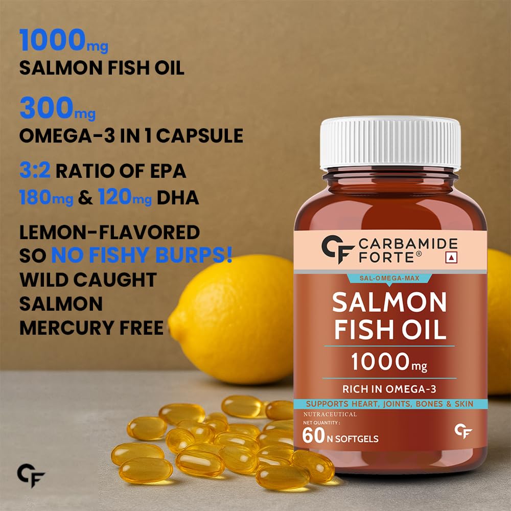 Salmon Fish Oil Omega 3 Capsule 1000mg and Multivitamin Tablets Combo | 60 Tablets + 60 Softgels - Carbamide Forte