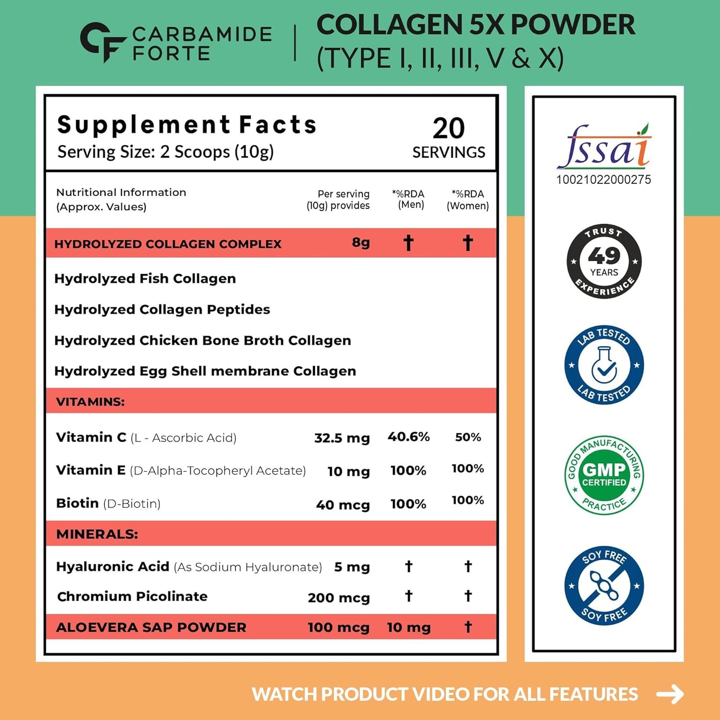 Multi Collagen Powder with 5 Types of Collagen Peptides (Type I, II, III, V, X)