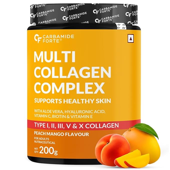 Multi Collagen Powder with 5 Types of Collagen Peptides (Type I, II, III, V, X) | Peach Mango Flavour