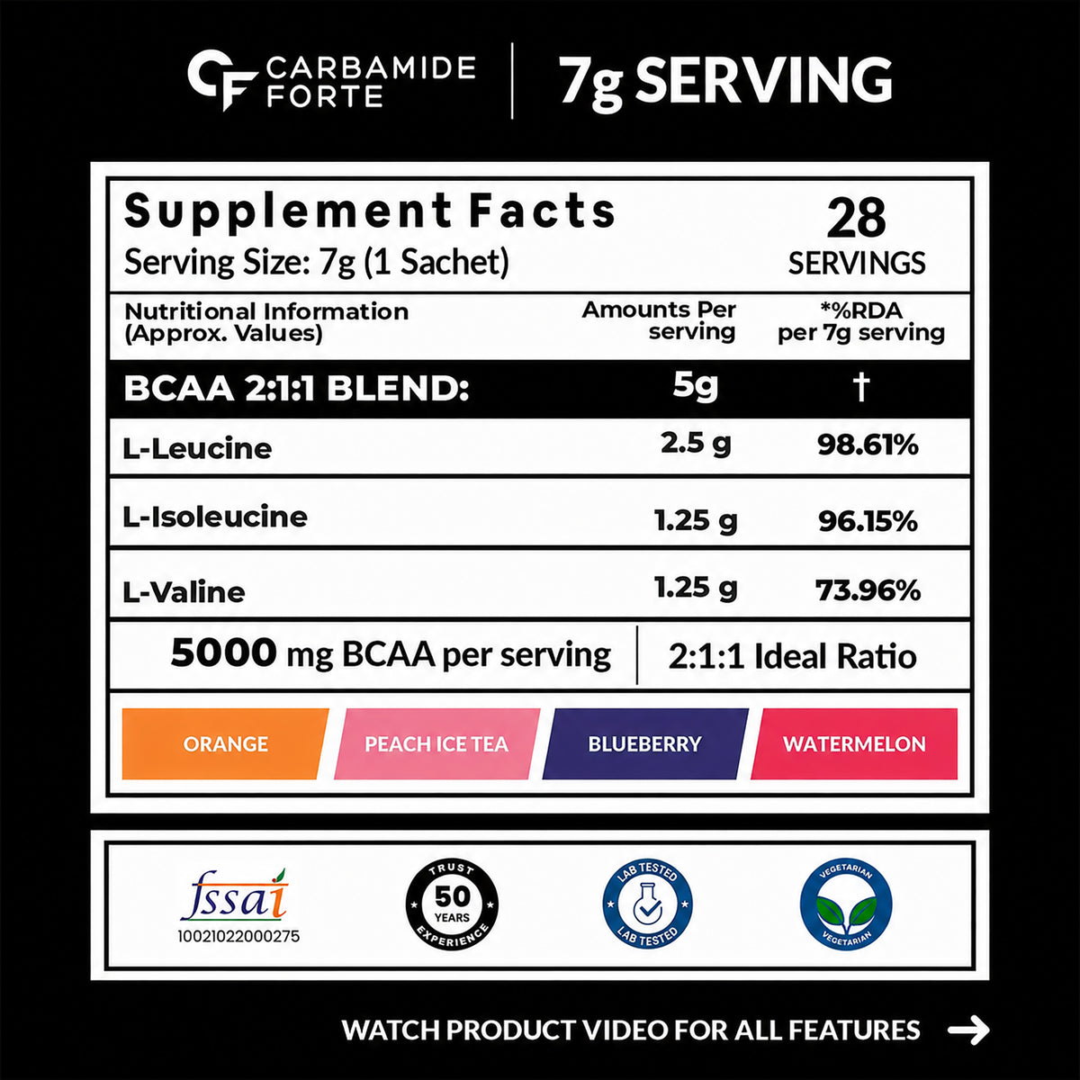 BCAA Powder 5000 mg | 7g Serving | 28 Sachets