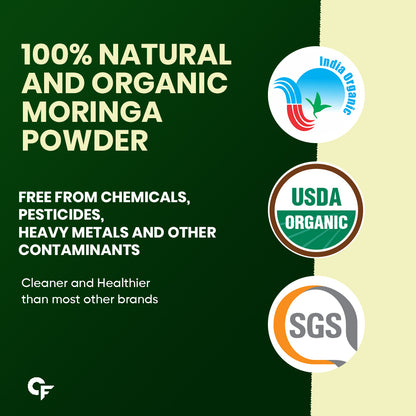 Carbamide Forte 100% Moringa Powder Organic - USDA Certified | Moringa Leaves Powder Organic for Immunity, Digestion & Energy | 100g